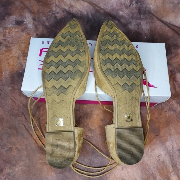 Chinese Laundry ballet flats lace up faux microsuede camel tan brown 10 - Picture 6 of 9